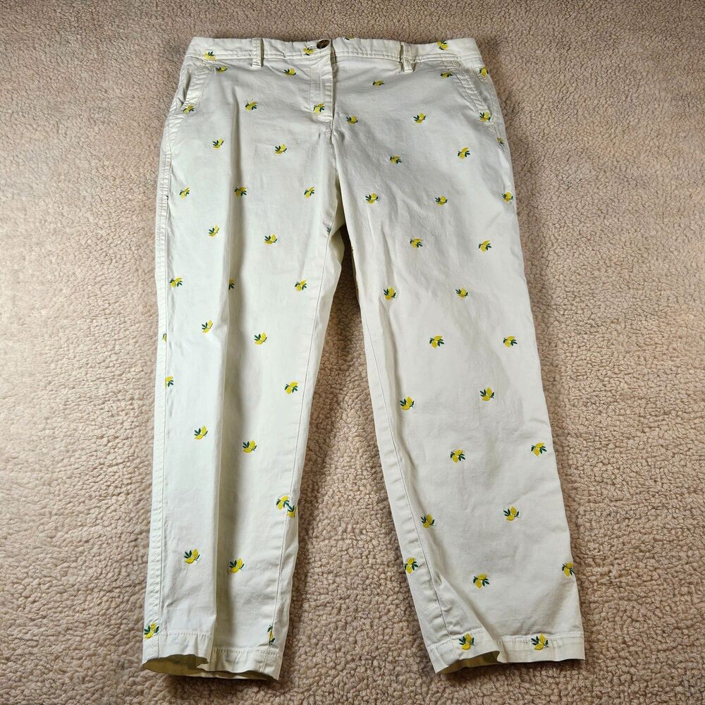 Talbots Relaxed Chino Pants Womens 10P White Lemon Embroidered Crop Ankle
